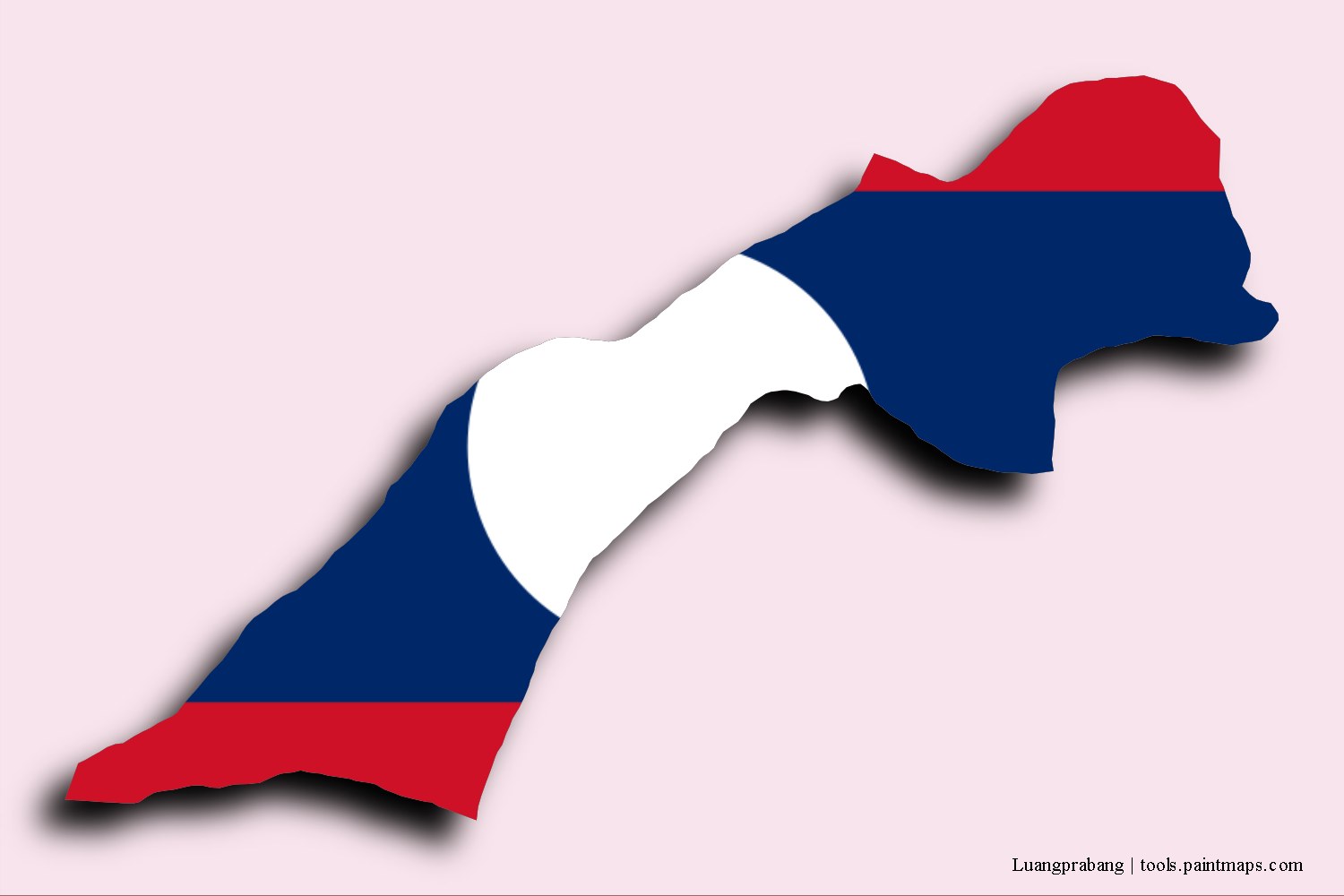 flag map of Louangphrabang with 3D shadow effect