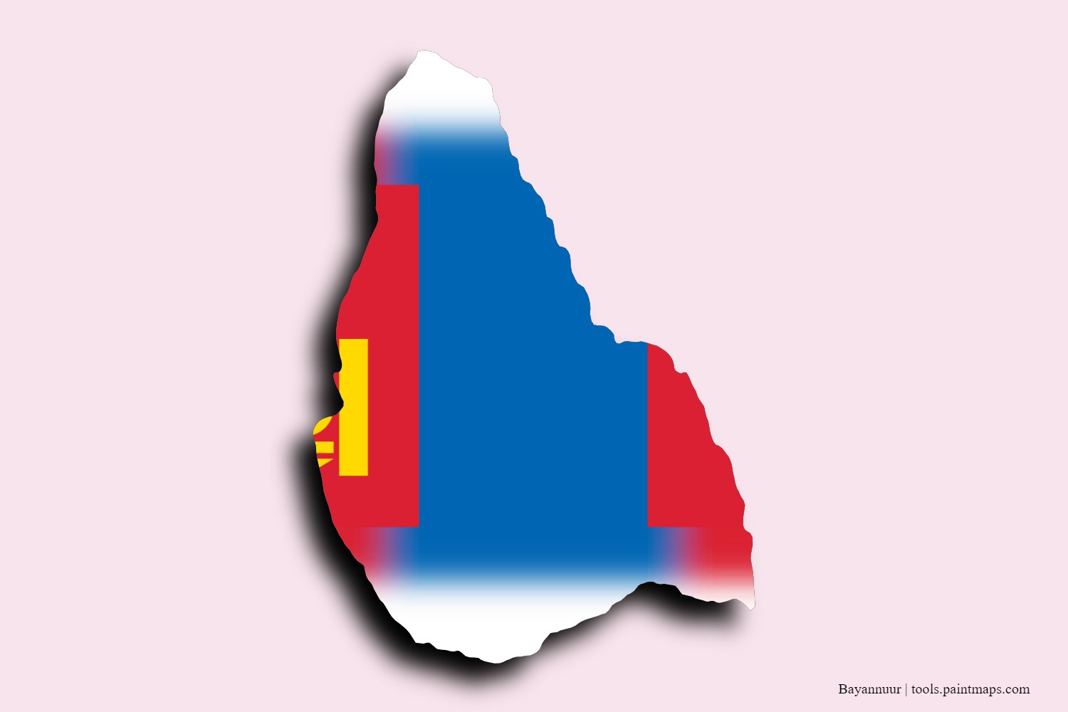 Mapa de la bandera de Bayannuur con efecto de sombra 3D