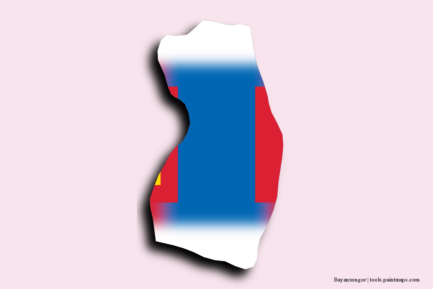 flag map of Bayanhongor with 3D shadow effect