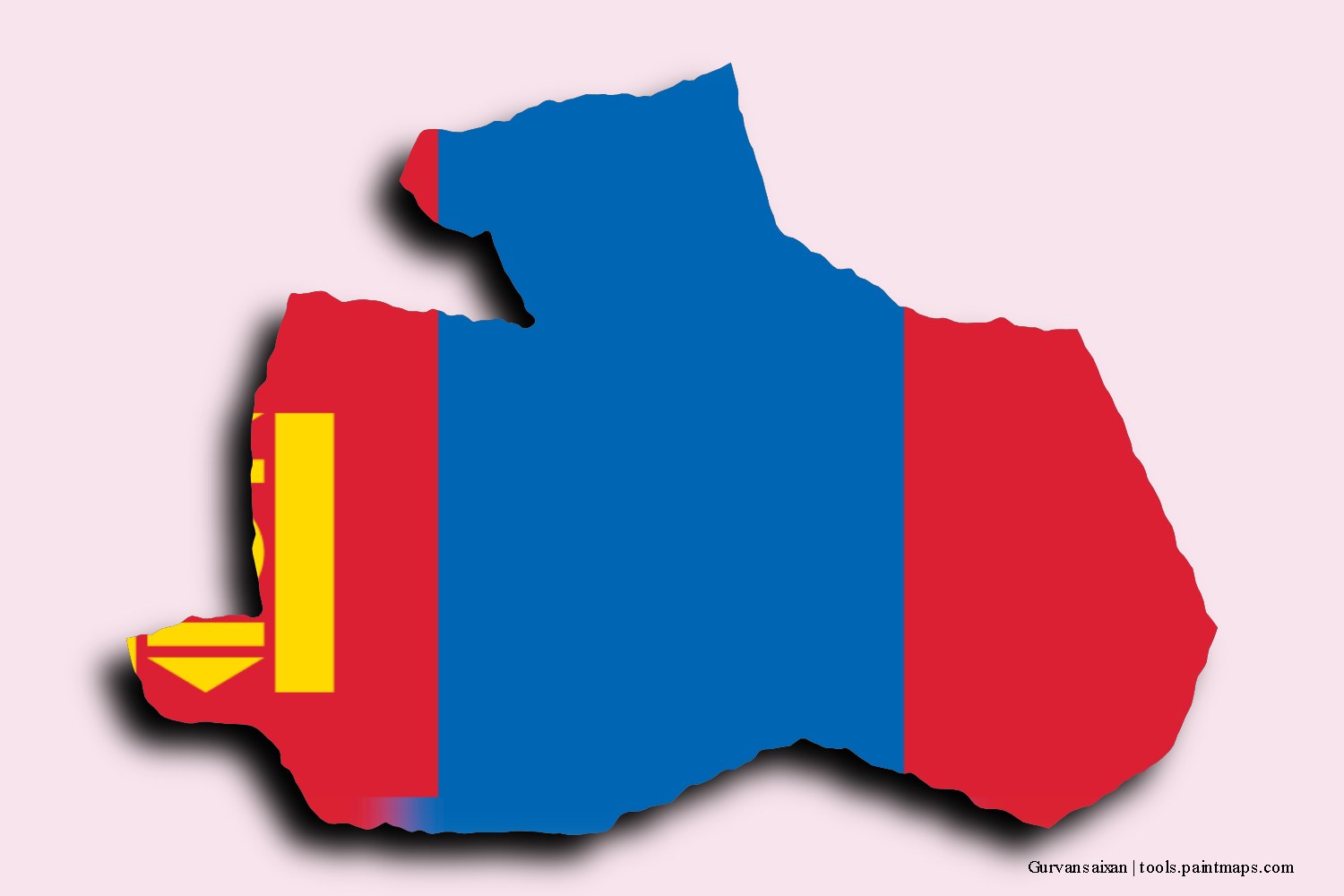 Mapa de la bandera de Gurvansaixan con efecto de sombra 3D