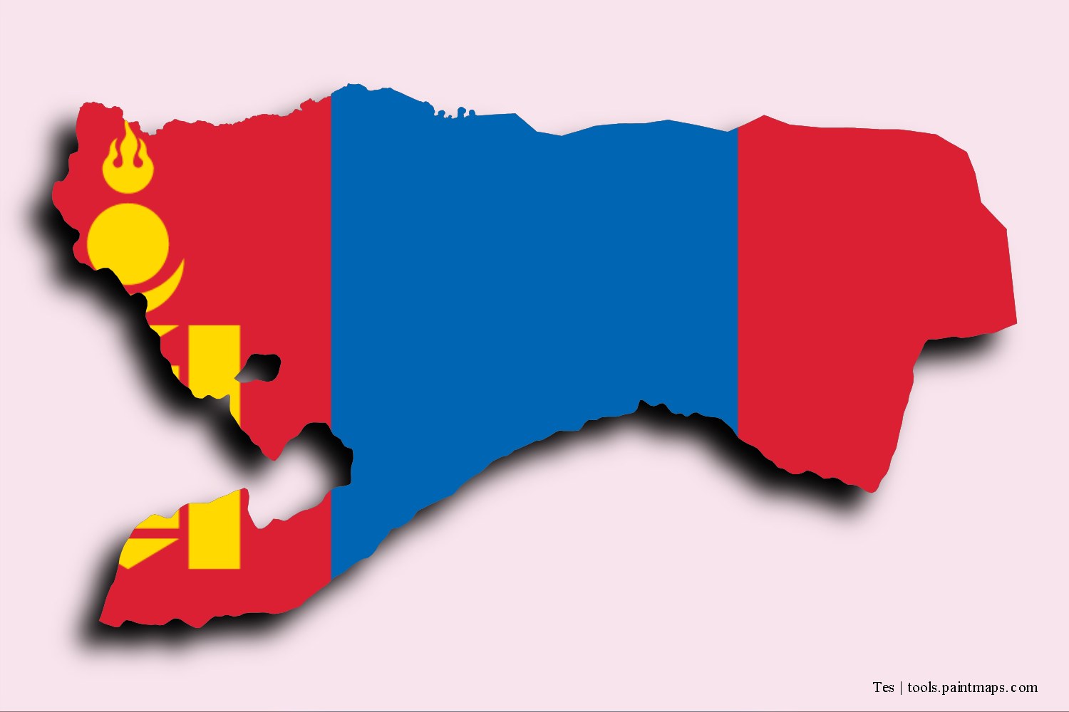 Mapa de la bandera de Tes con efecto de sombra 3D