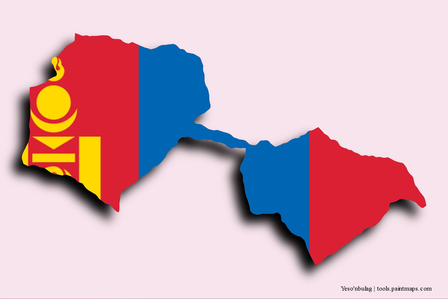 Mapa de la bandera de Yeso'nbulag con efecto de sombra 3D