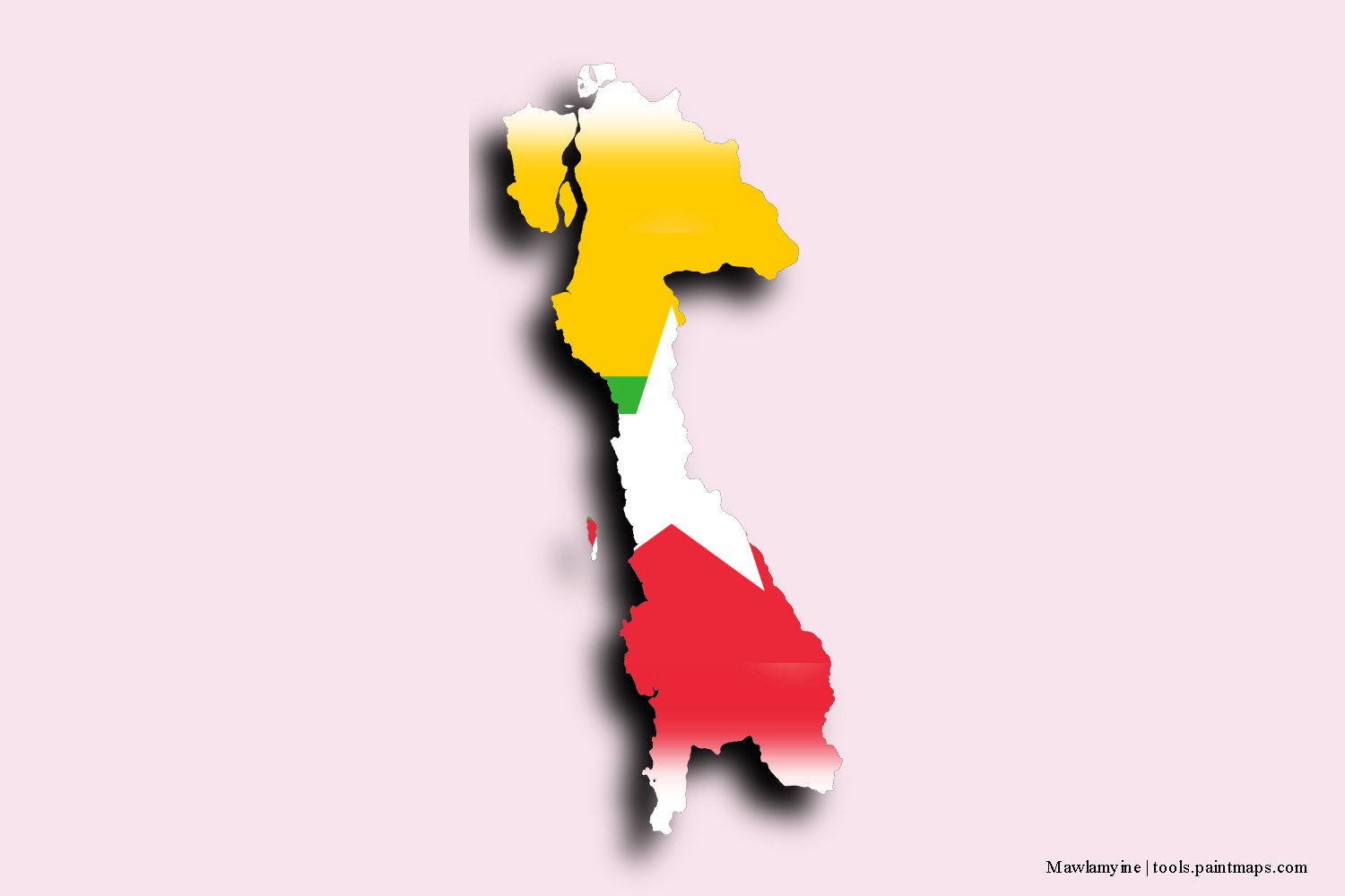 Mapa de la bandera de Mawlamyine con efecto de sombra 3D