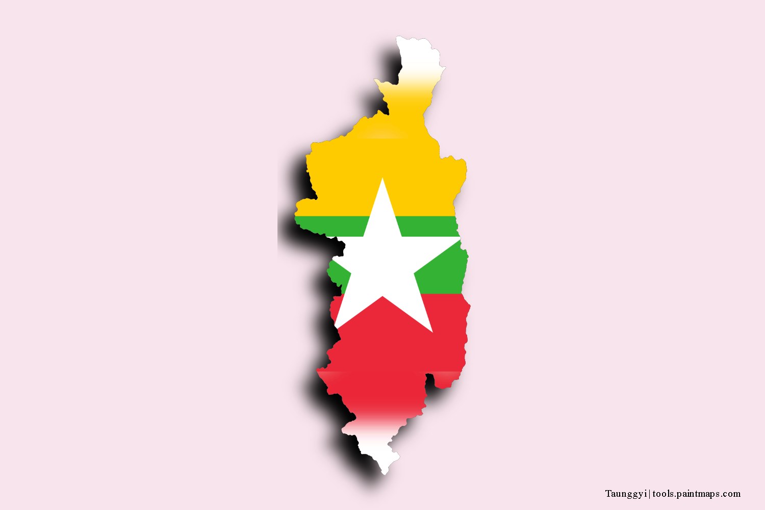 flag map of Taunggyi with 3D shadow effect