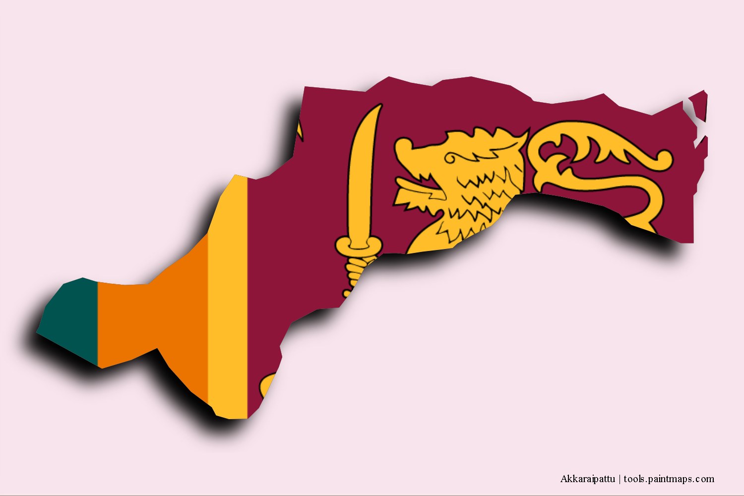 flag map of Akkaraipattu with 3D shadow effect