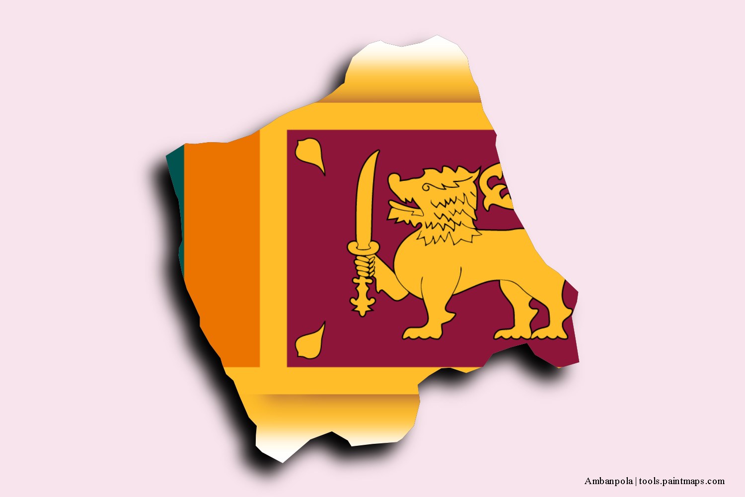 flag map of Ambanpola with 3D shadow effect