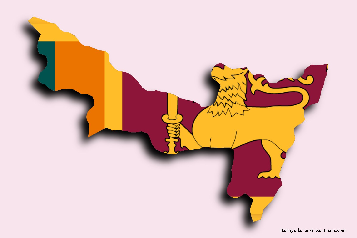 Mapa de la bandera de Balangoda con efecto de sombra 3D