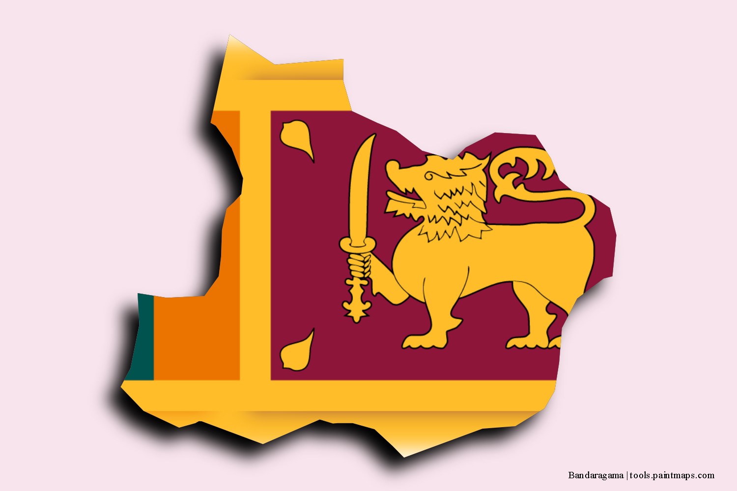 flag map of Bandaragama with 3D shadow effect