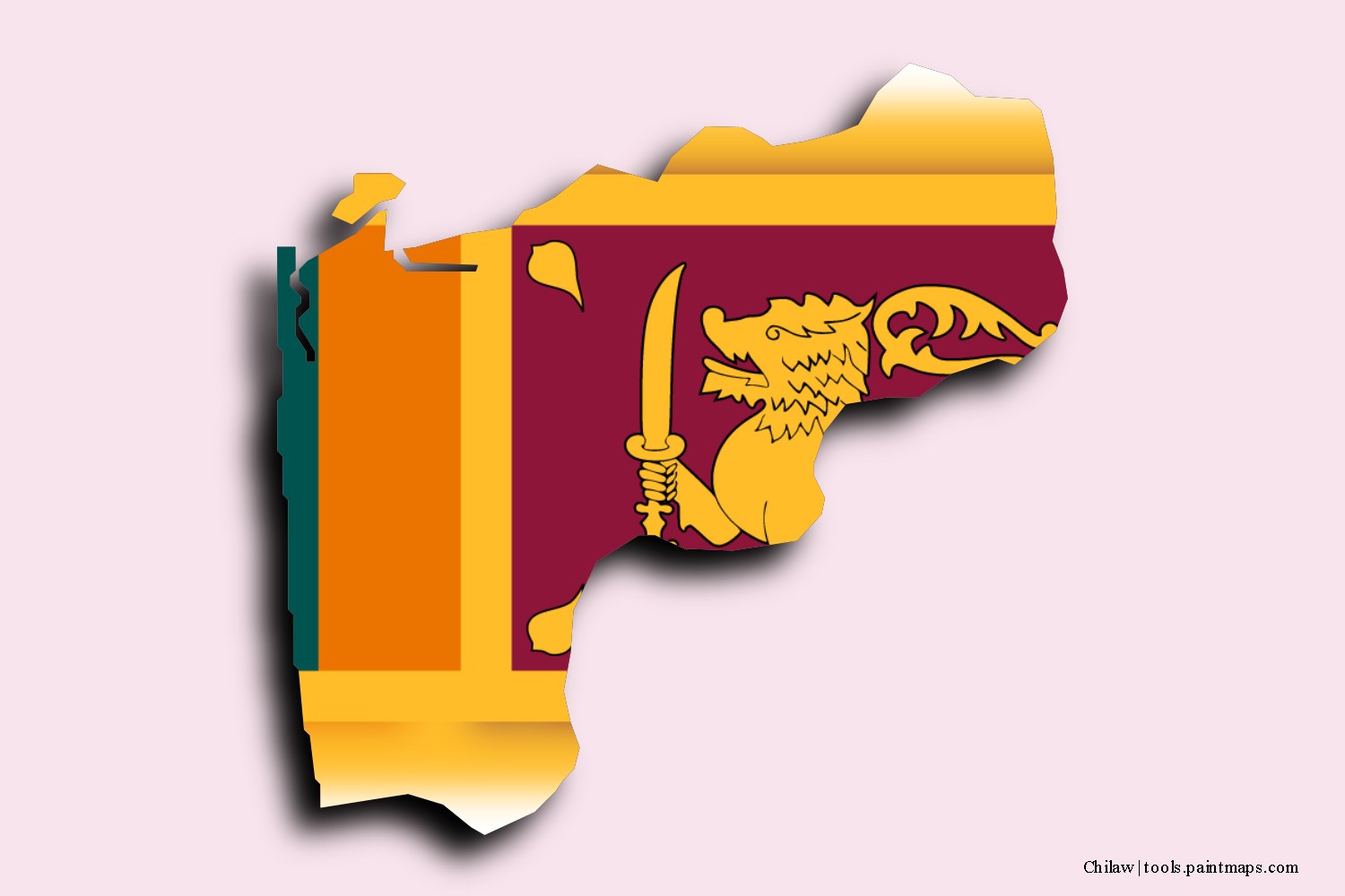 flag map of Chilaw with 3D shadow effect