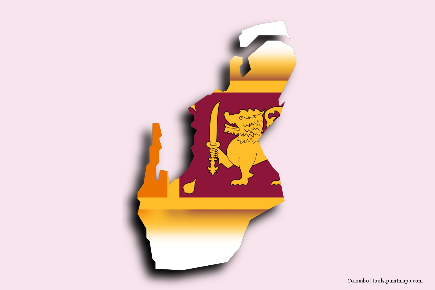 flag map of Colombo with 3D shadow effect