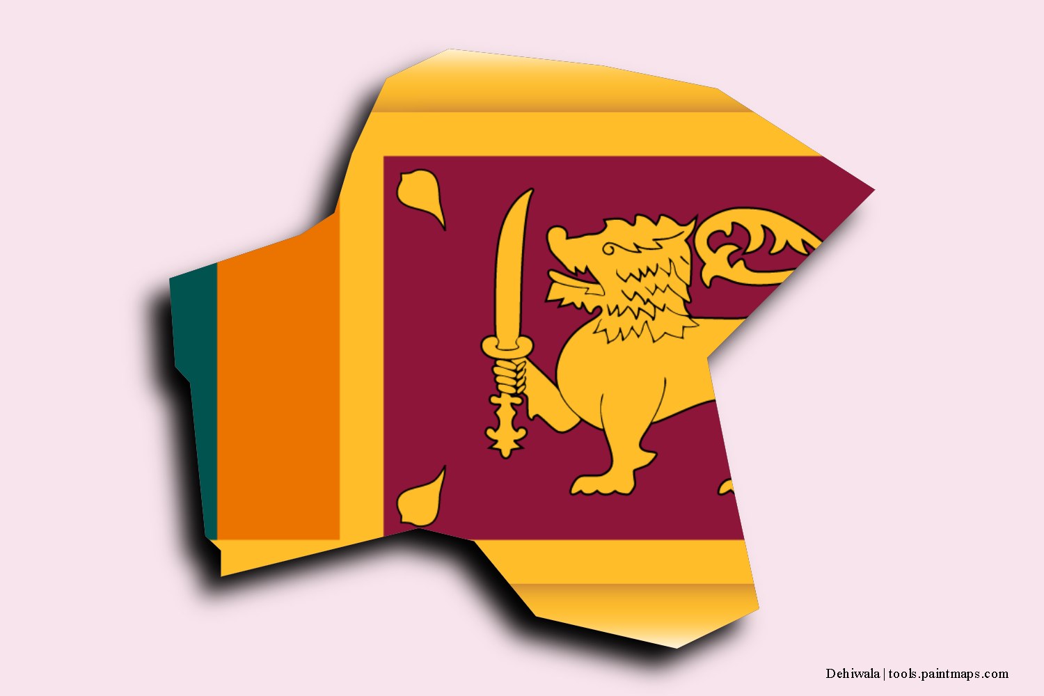 flag map of Dehiwala with 3D shadow effect