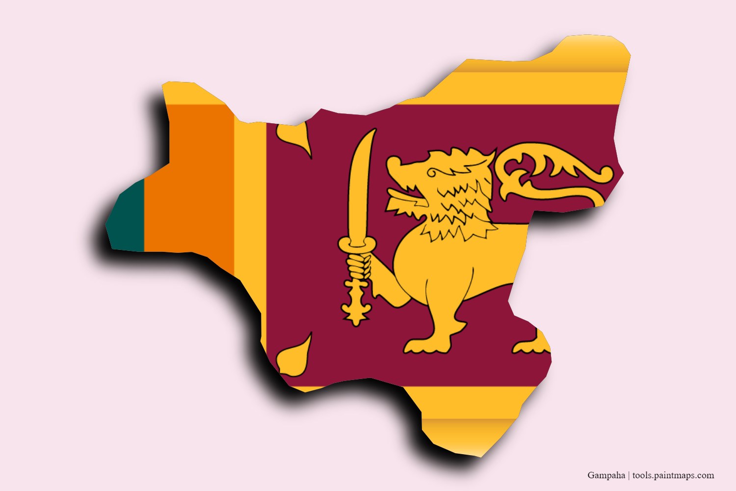 flag map of Gampaha with 3D shadow effect