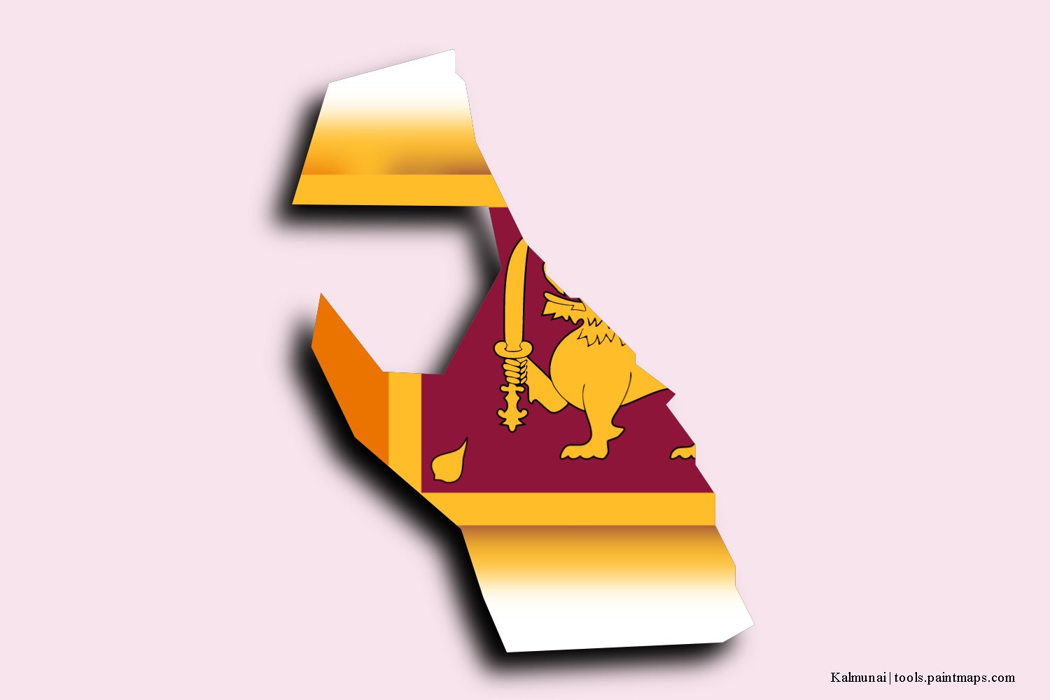 flag map of Kalmunai with 3D shadow effect