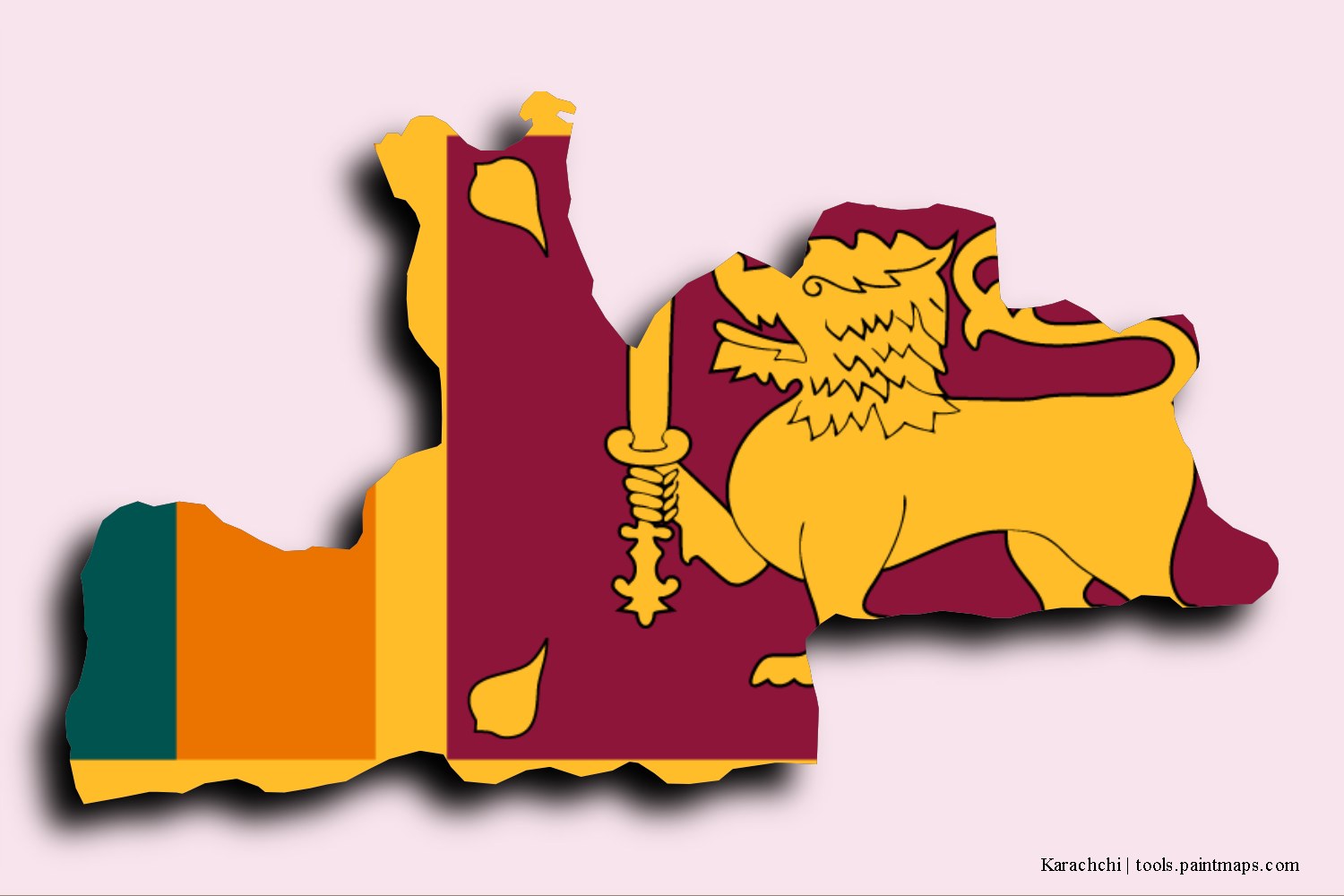 flag map of Karachchi with 3D shadow effect