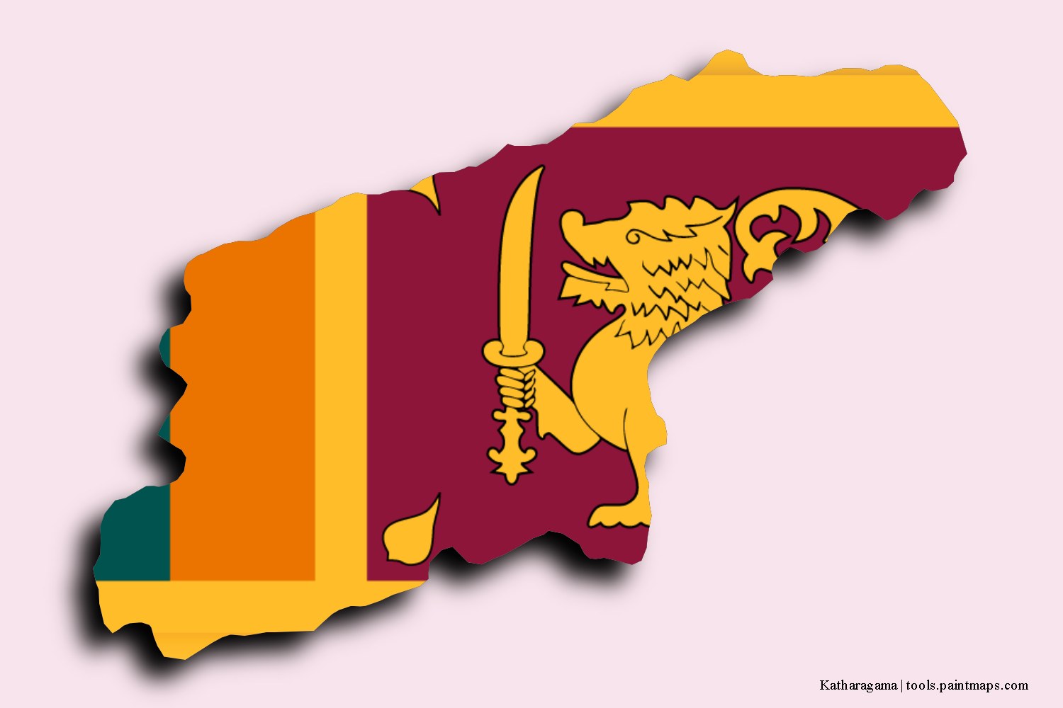 flag map of Katharagama with 3D shadow effect