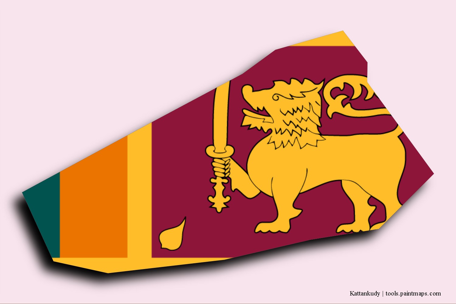 flag map of Kattankudy with 3D shadow effect