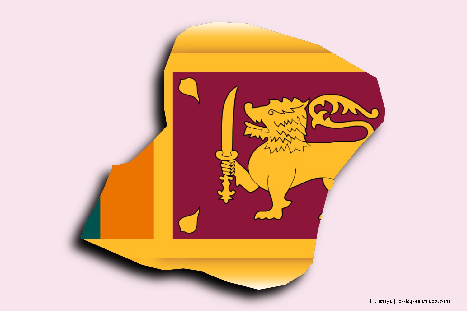 flag map of Kelaniya with 3D shadow effect