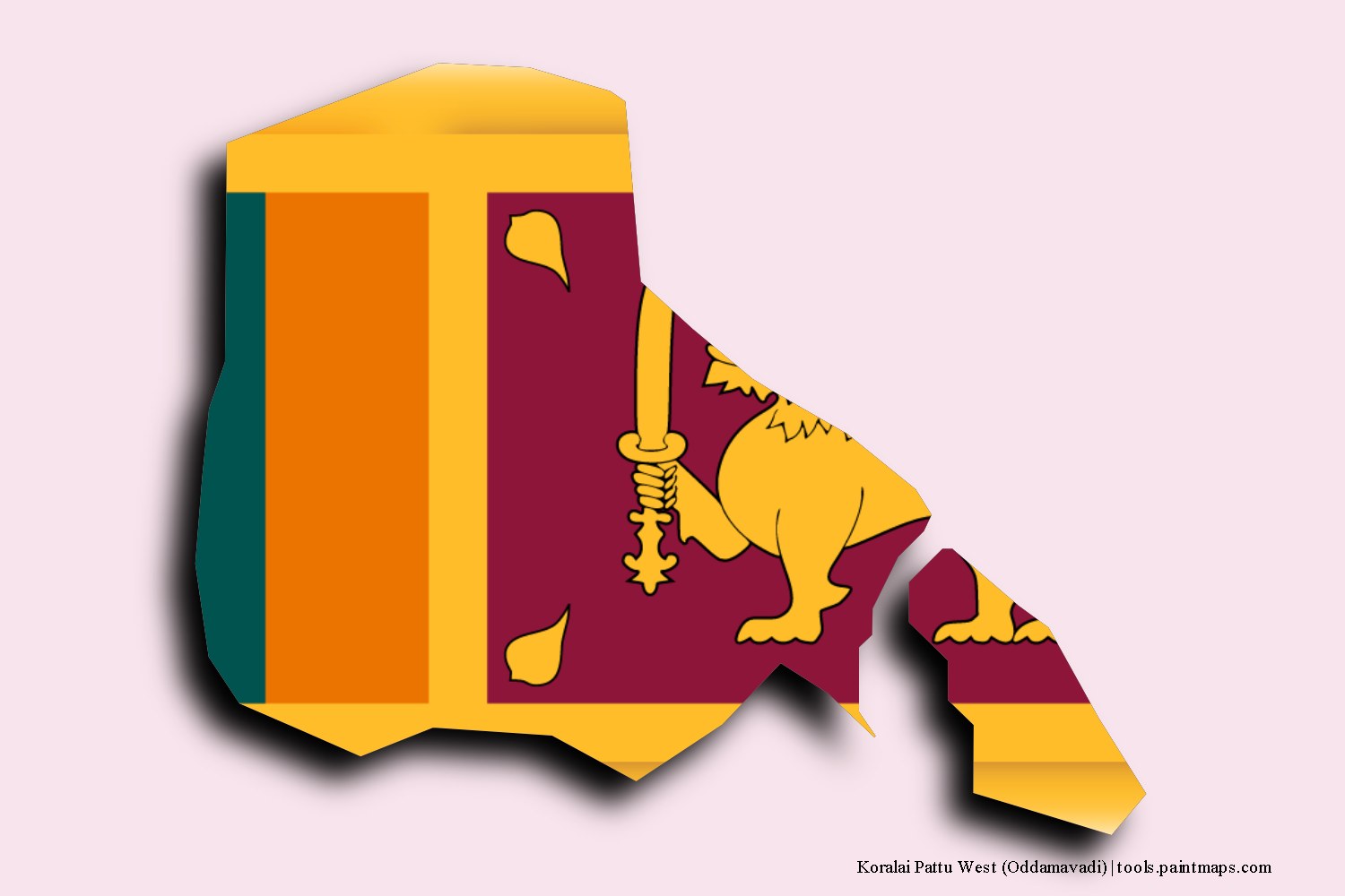 flag map of Koralai Pattu West with 3D shadow effect