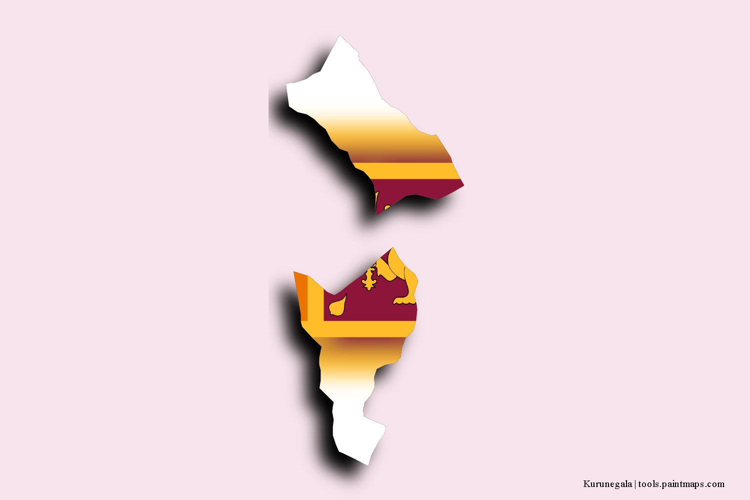 flag map of Kurunegala with 3D shadow effect