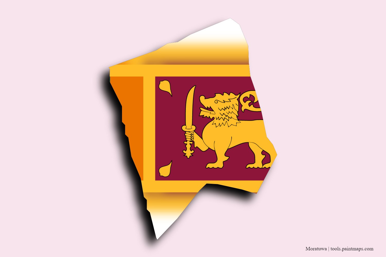 flag map of Moratuwa with 3D shadow effect