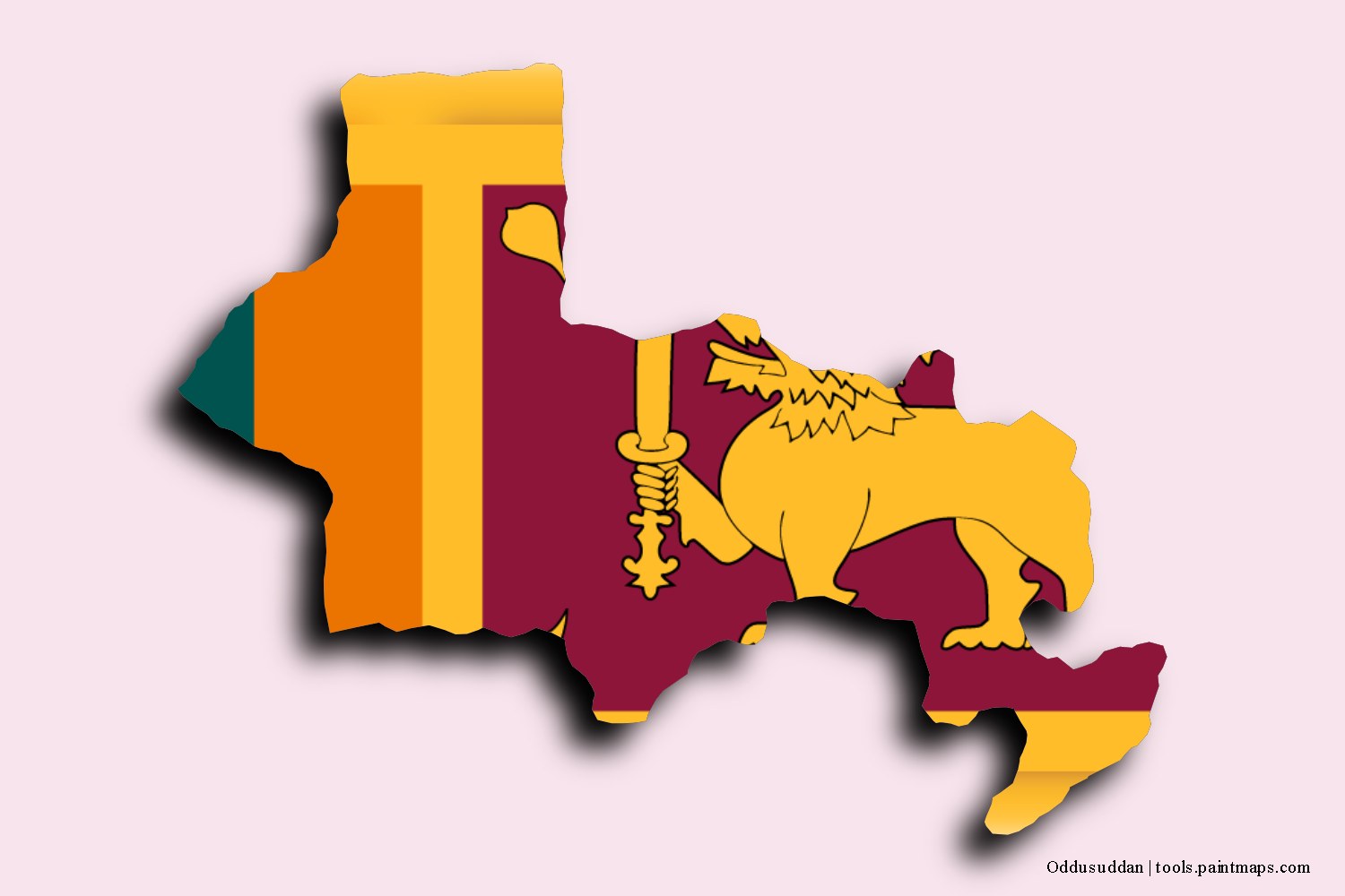 Mapa de la bandera de Oddusuddan con efecto de sombra 3D