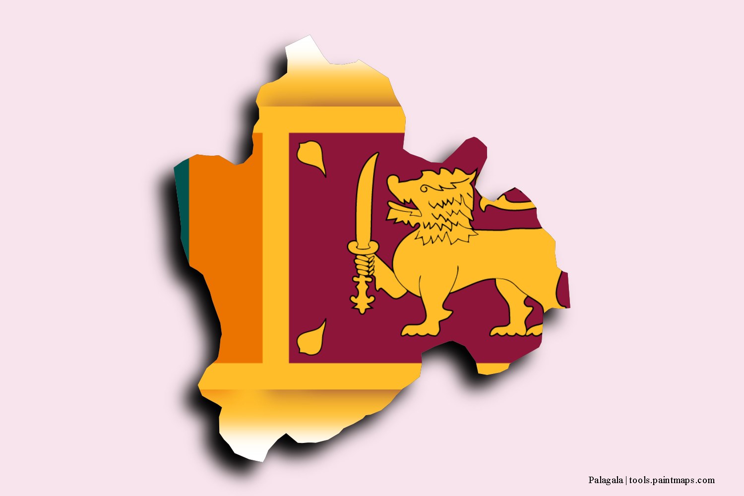 flag map of Palagala with 3D shadow effect