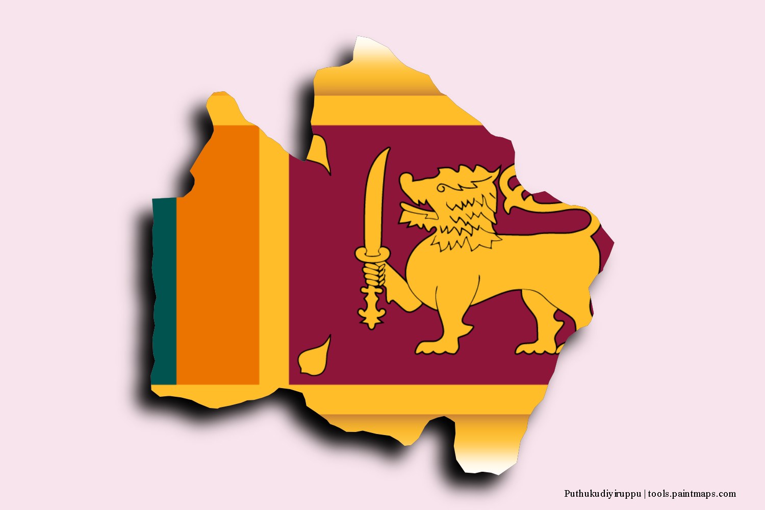 flag map of Puthukudiyiruppu with 3D shadow effect