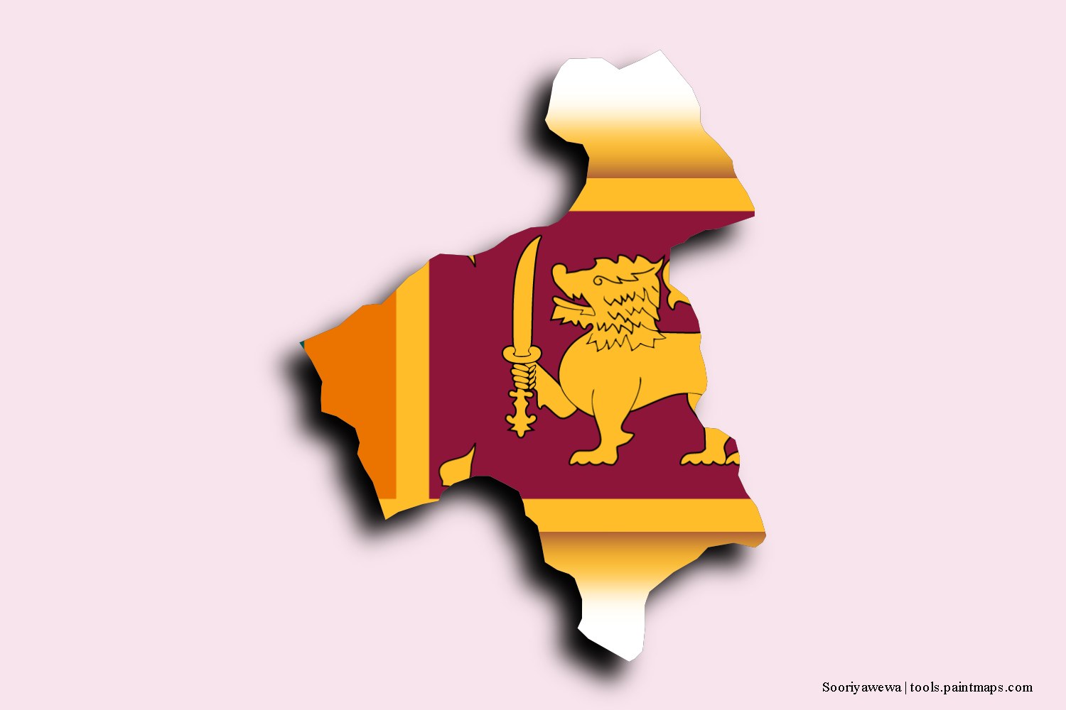 flag map of Sooriyawewa with 3D shadow effect