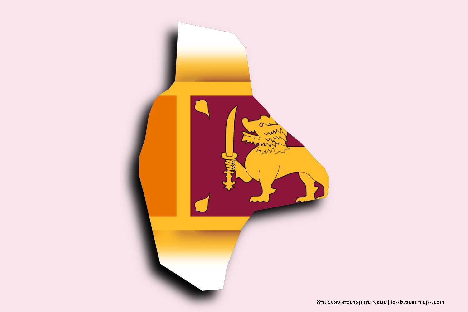 flag map of Sri Jayawardanapura Kotte with 3D shadow effect