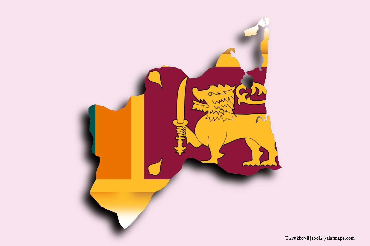 flag map of Thirukkovil with 3D shadow effect