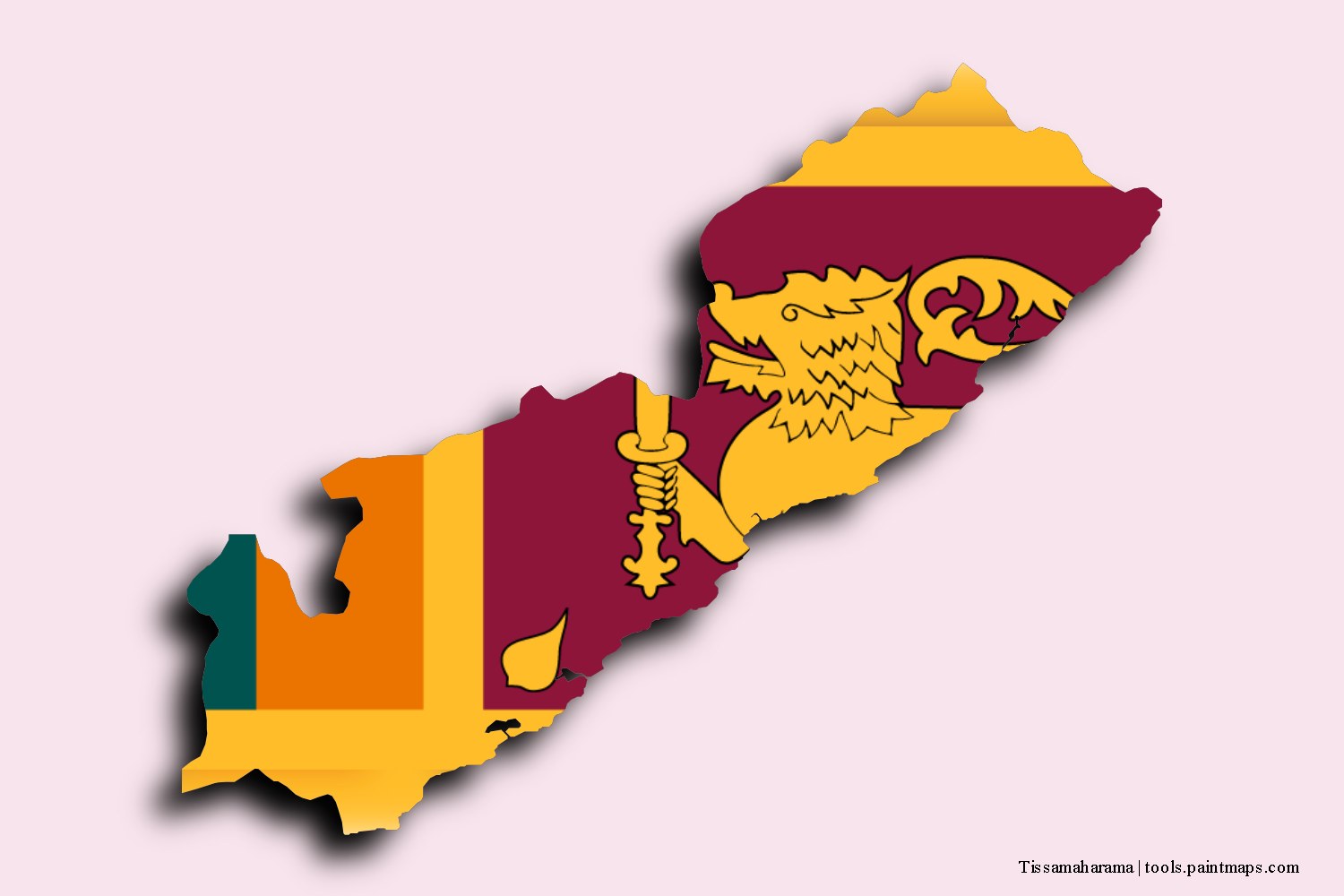 Mapa de la bandera de Tissamaharama con efecto de sombra 3D