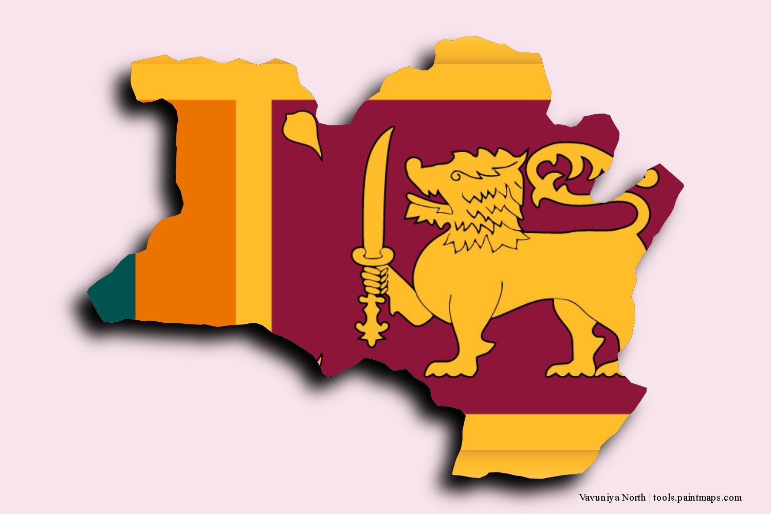 flag map of Vavuniya North with 3D shadow effect