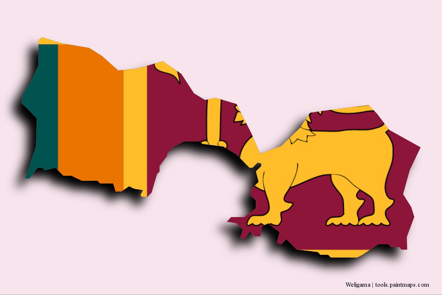 Mapa de la bandera de Weligama con efecto de sombra 3D