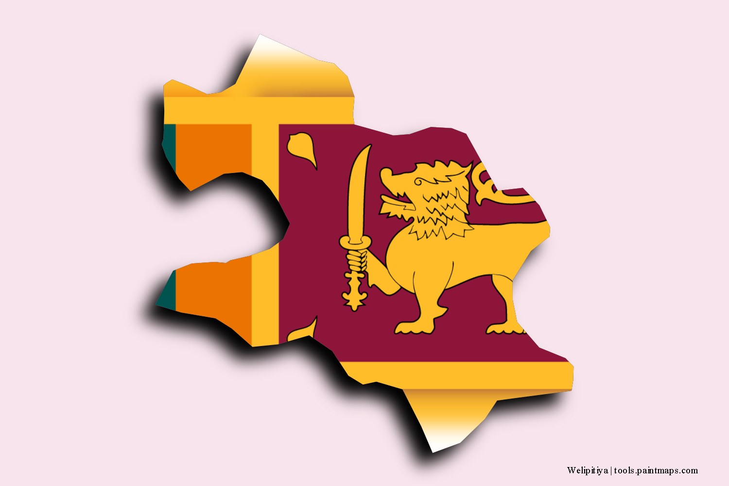 flag map of Welipitiya with 3D shadow effect