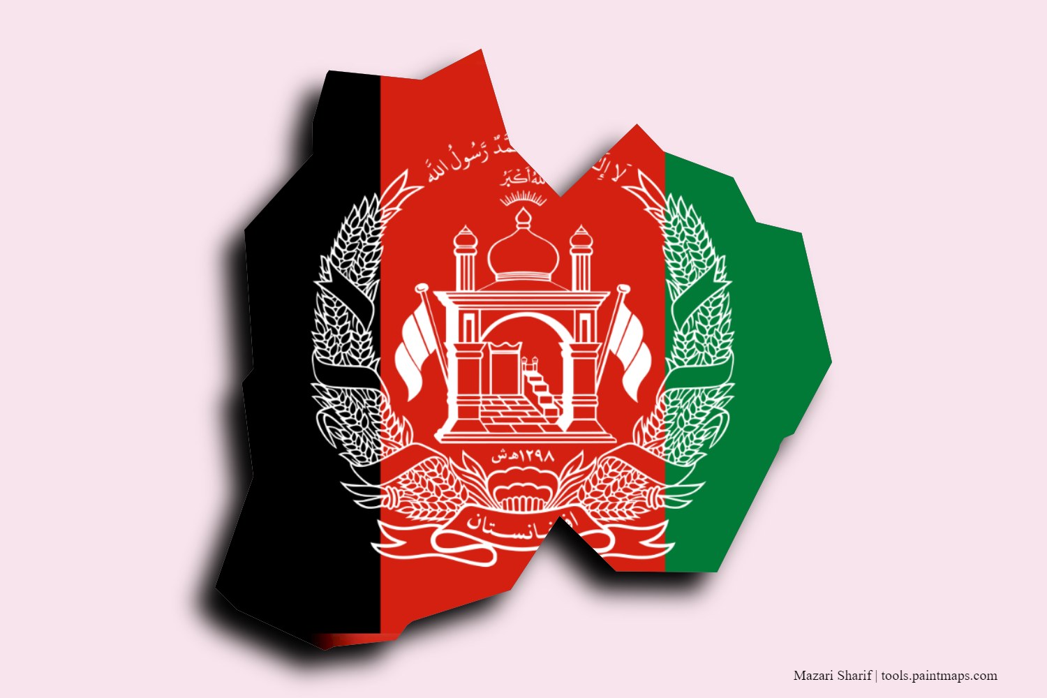 flag map of Mazari Sharif with 3D shadow effect