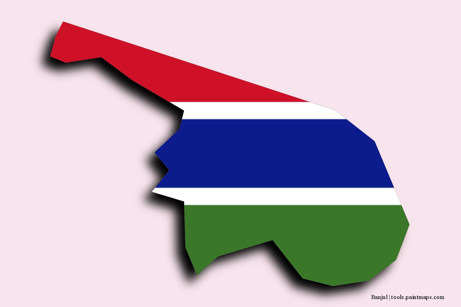 flag map of Banjul with 3D shadow effect