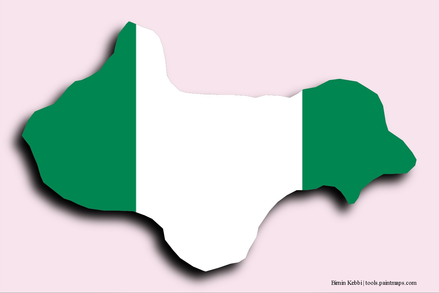 flag map of Birnin Kebbi with 3D shadow effect