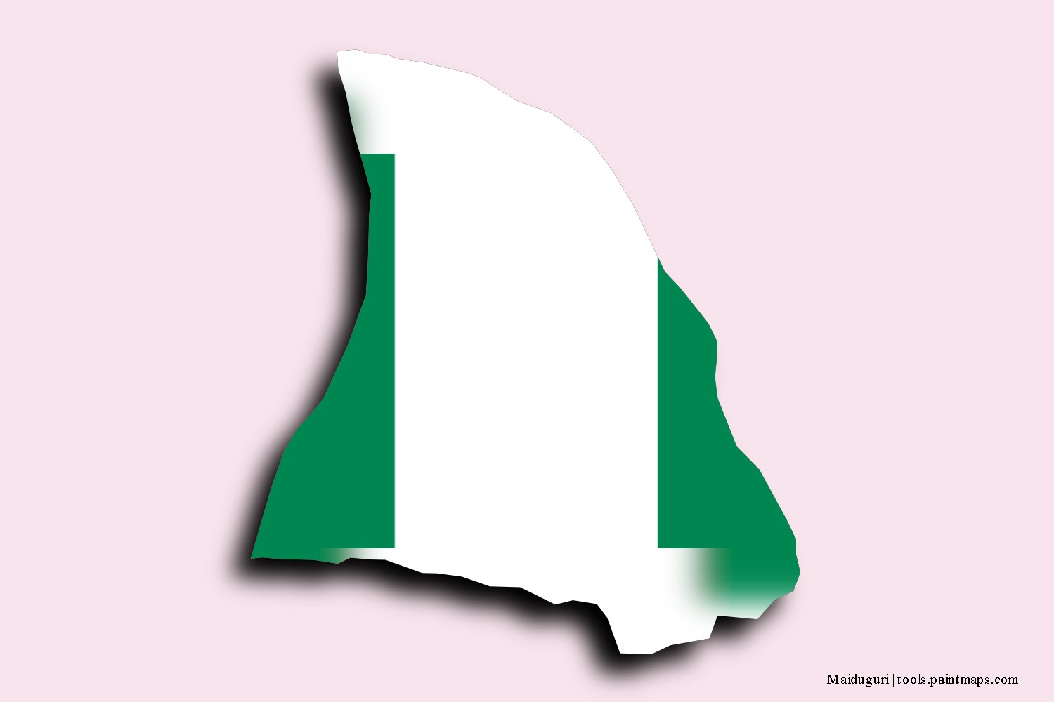 flag map of Maiduguri with 3D shadow effect