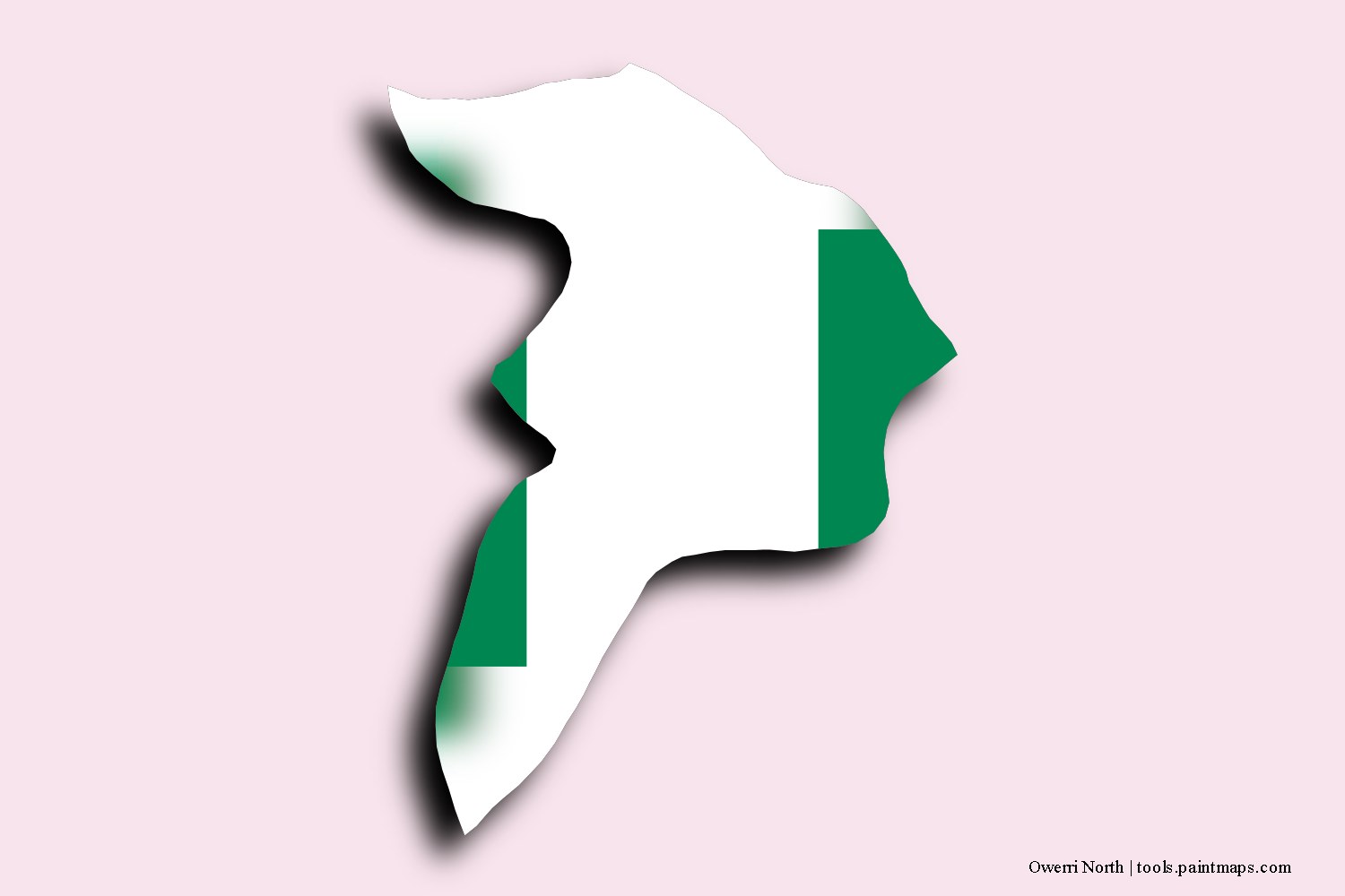 flag map of Owerri North with 3D shadow effect