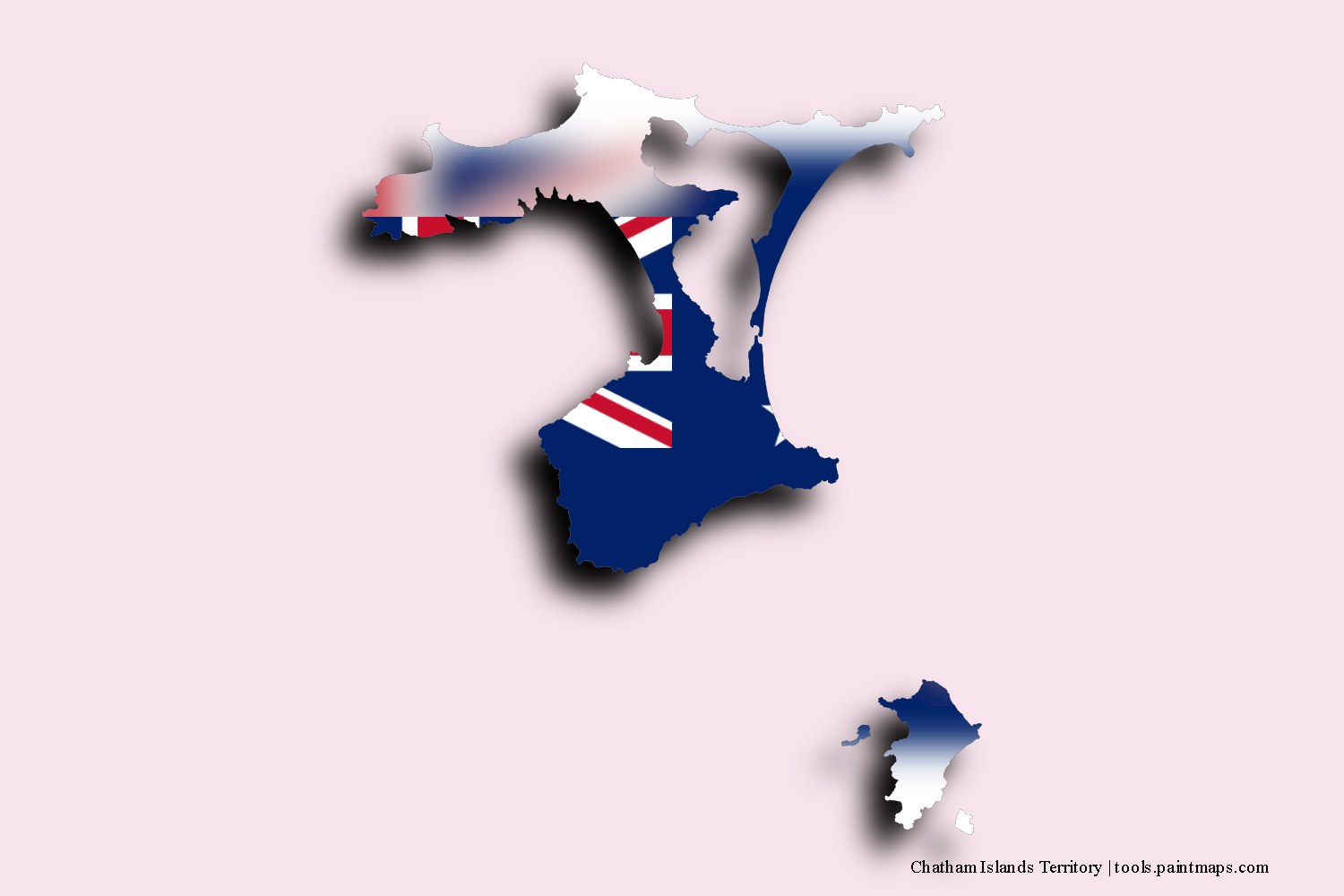 Mapa de la bandera de Chatham Islands Territory con efecto de sombra 3D