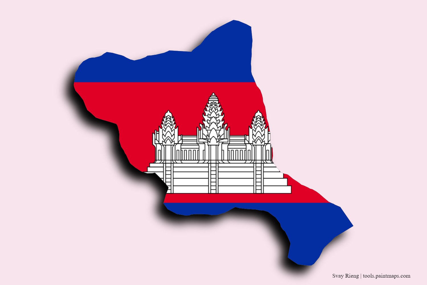 flag map of Svay Rieng with 3D shadow effect