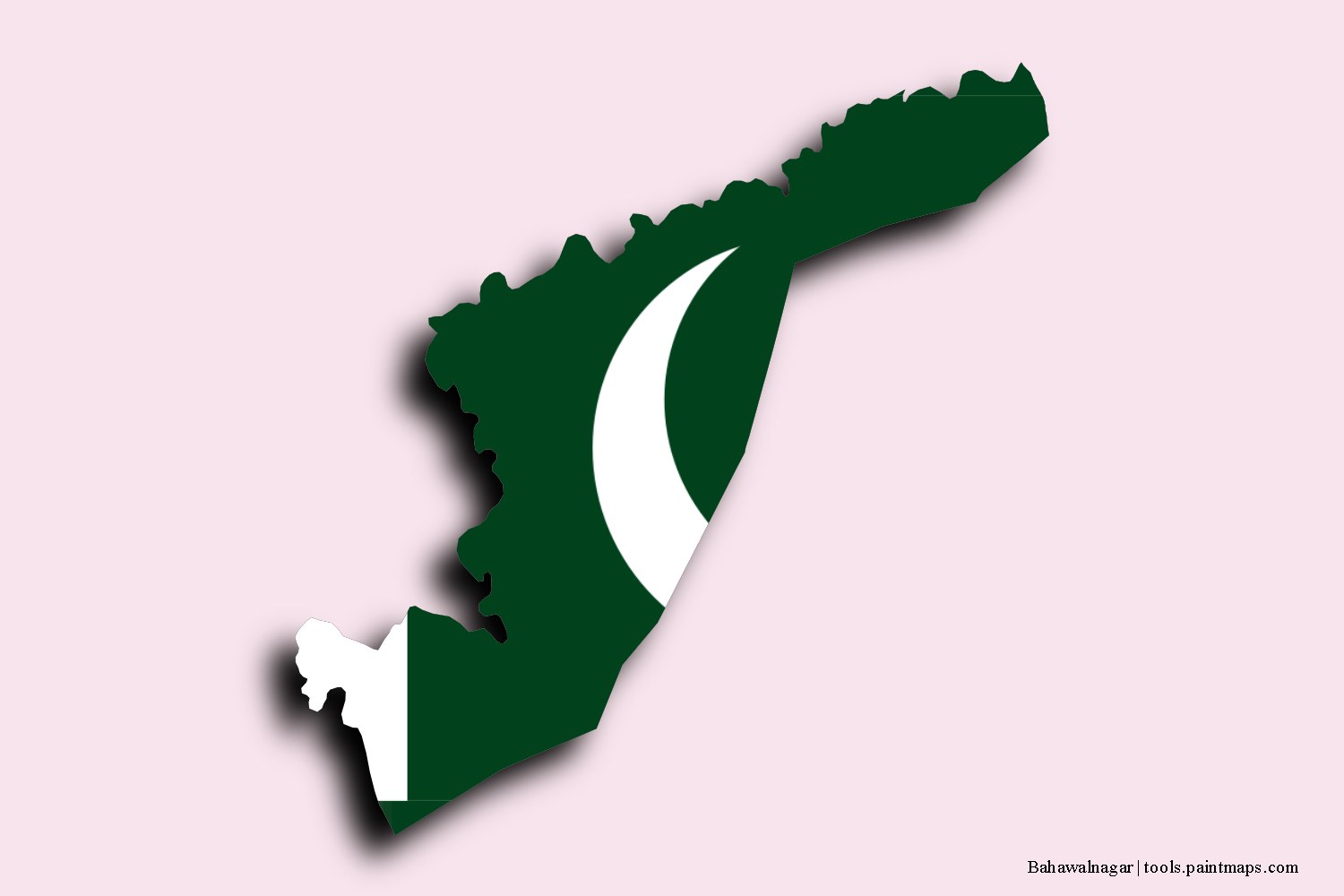 flag map of Bahawalnagar with 3D shadow effect