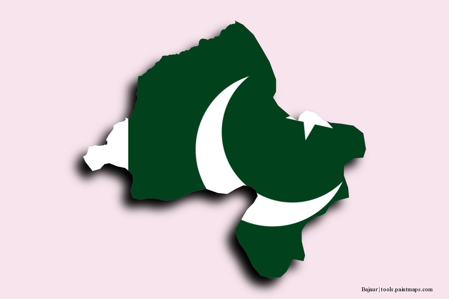 flag map of Bajaur with 3D shadow effect