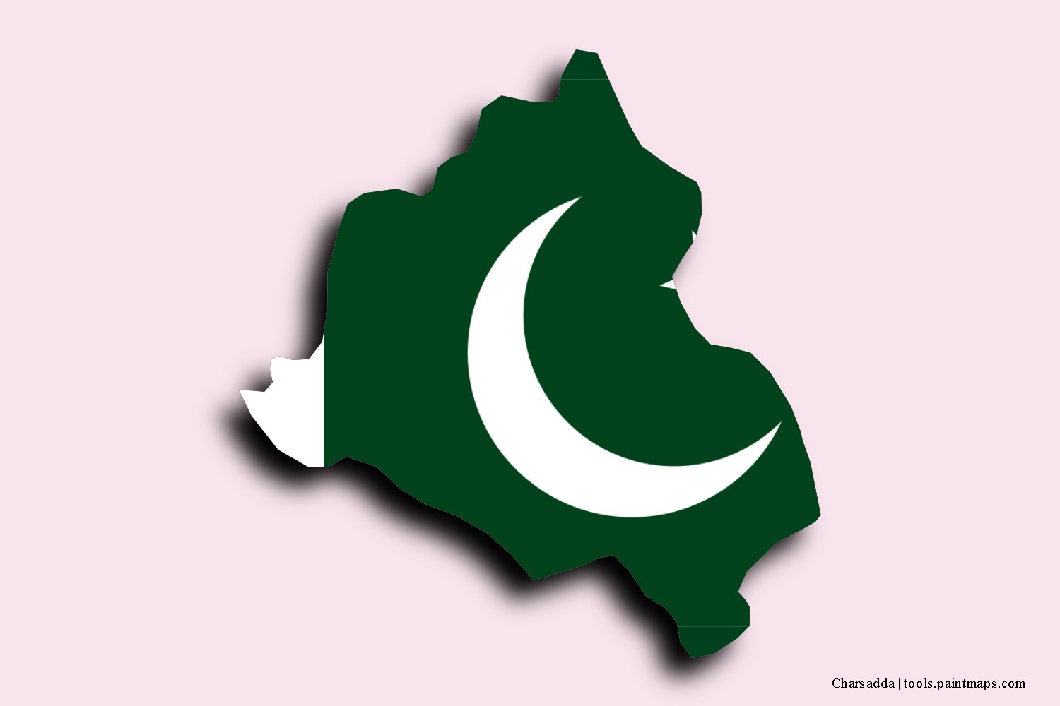 flag map of Charsadda with 3D shadow effect