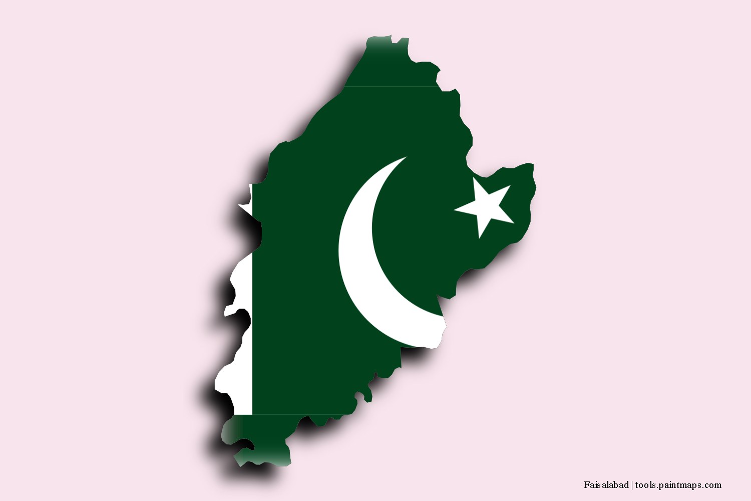 flag map of Faisalabad with 3D shadow effect