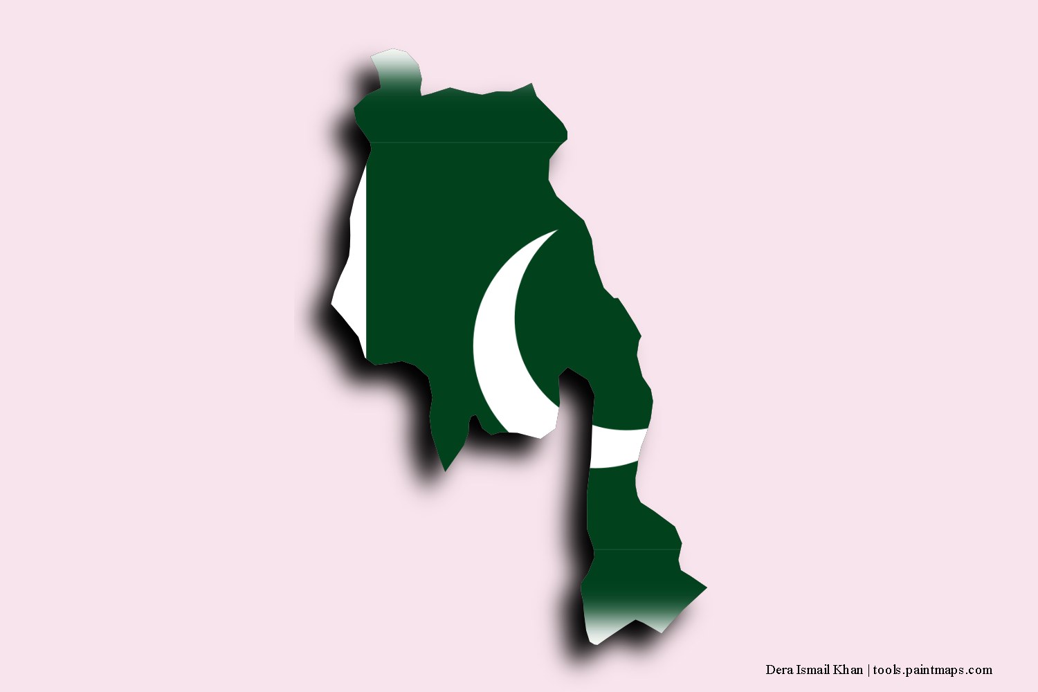 flag map of Dera Ismail Khan with 3D shadow effect