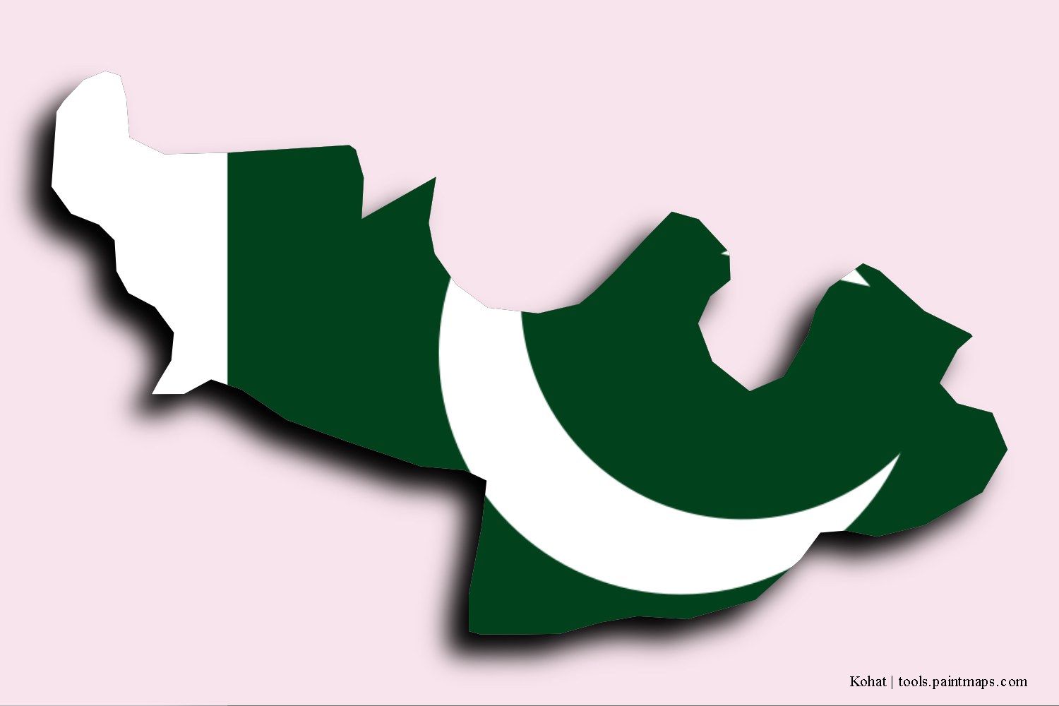 flag map of Kohat with 3D shadow effect