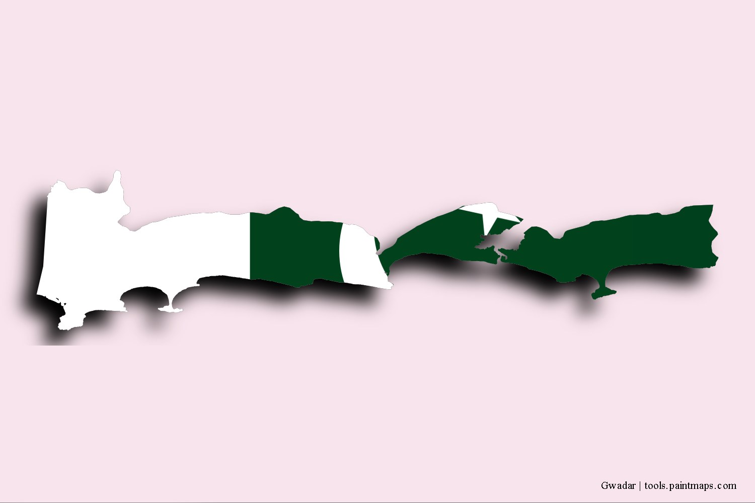 flag map of Gwadar with 3D shadow effect