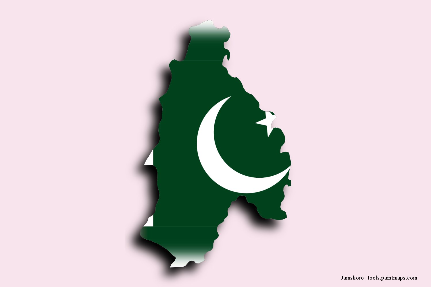 flag map of Jamshoro with 3D shadow effect