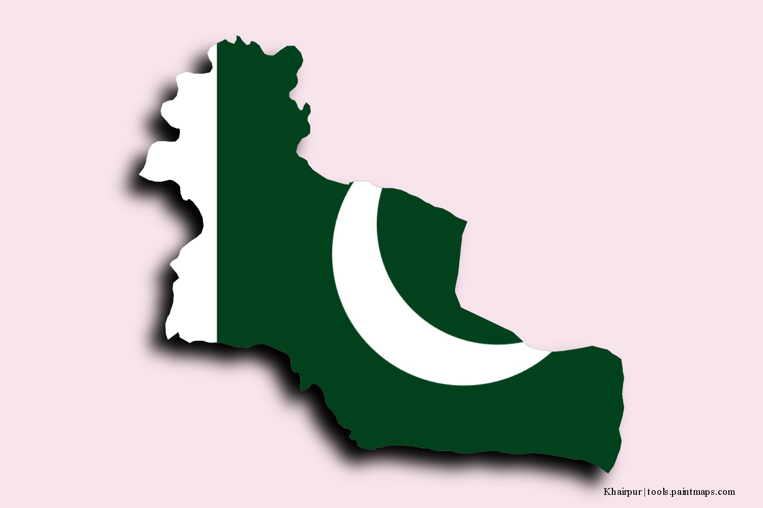 flag map of Khairpur with 3D shadow effect